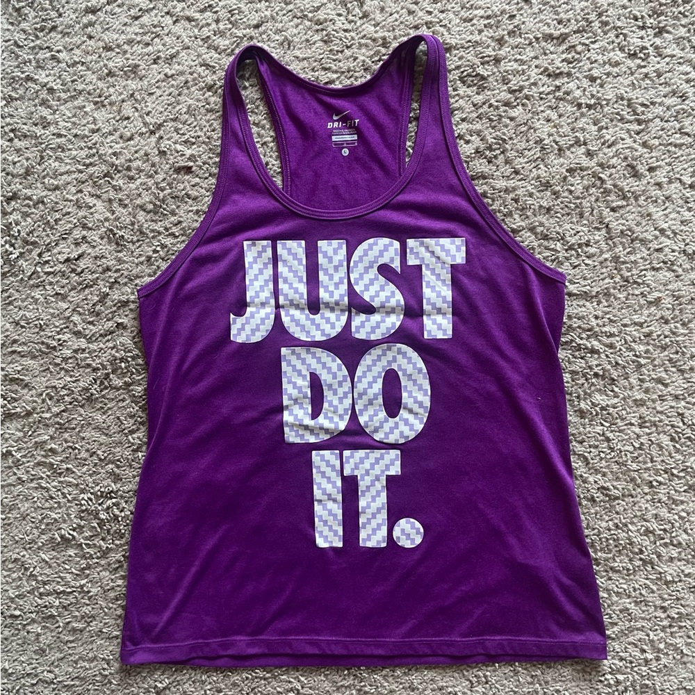 Nike Purple Racerback Tank with Checker JUST DO IT Print